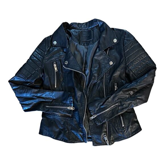 Blank NYC Womens S Black Faux Leather Full Zip Moto Jacket Biker Vegan Grunge - Picture 1 of 14